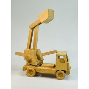 K&K Wooden Toys Crane Digger Handcrafted Wooden Construction Toy